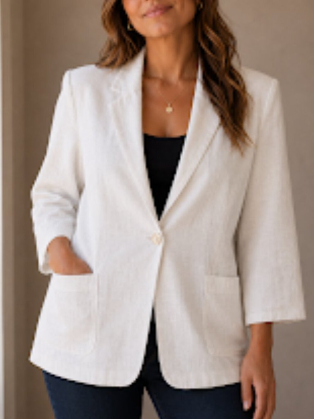 Joanna White Textured Blazer, Ornate Button, Size M